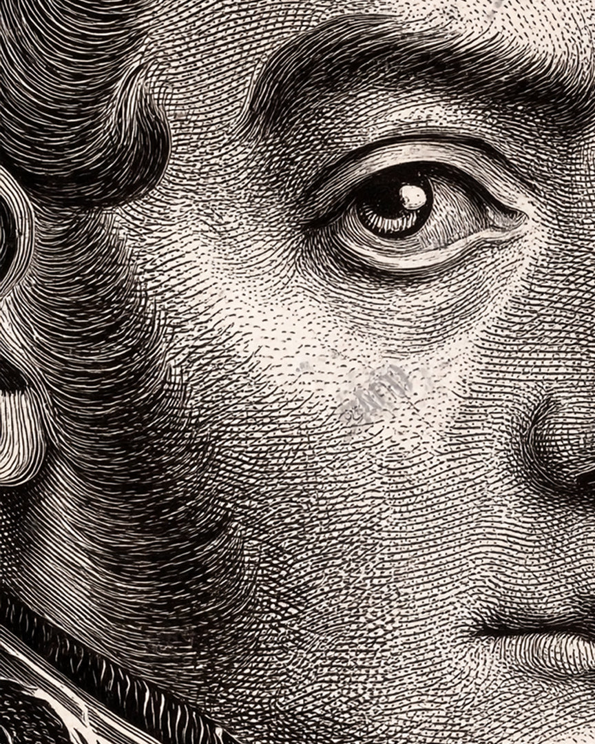 Detalle de un retrato grabado de San Martín